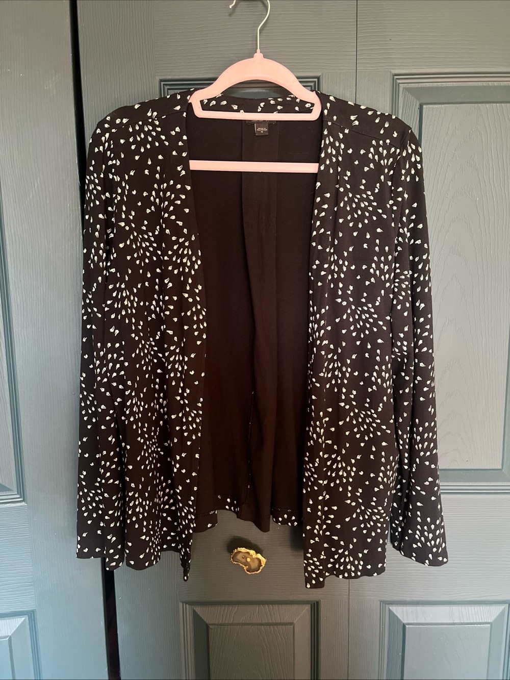 J. Jill Black Open-Front Cardigan with White Dot Pattern Size medium